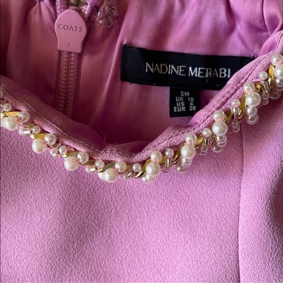 Nadine Merabi Simone Mini Dress with Embellished Trim Funnel Neck Pink Size 6 - Picture 8 of 13
